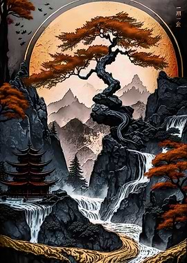 Japanese red tree river