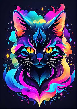 Neon Colorful Cat