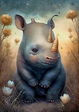 Cute baby rhino poster