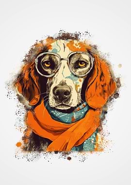 Dog posing with glasses