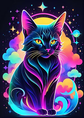 Neon Colorful Cat