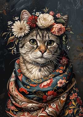 Cat with Flowers