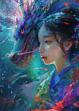 Asia woman a dragon
