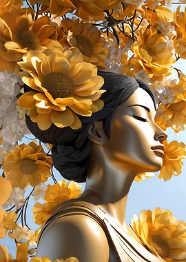 Asian woman among flowers