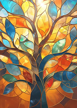 Stained Glass Vibrant Tree