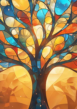 Stained Glass Warm Tree