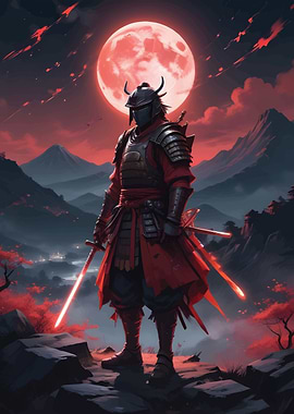 samurai moon red japan