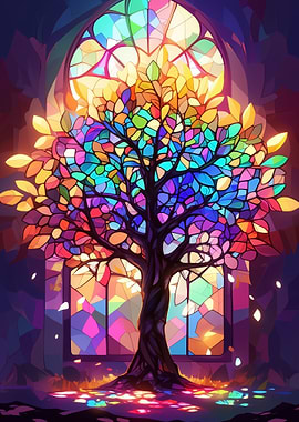 Stained Glass Magical Tree
