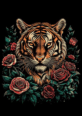 tiger and Flowers