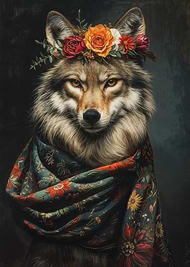 Wolf with Flowers