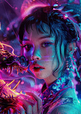 Asia woman a dragon