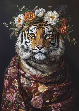 Tiger with Flowers