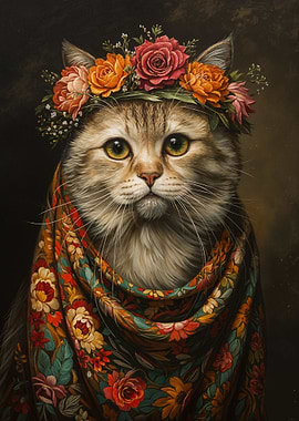 Cat with Flowers