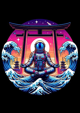 Astronaut Yoga Ukiyo e
