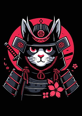 Japanese Samurai Cat Art
