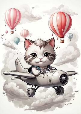 cat flying a plane