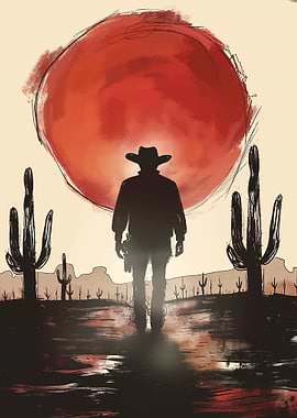Lone Cowboy at Sunset