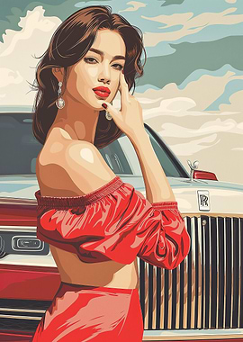 Rolls Royce car and girl