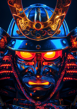 Scary neon samurai mask