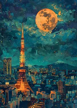 Tokyo Tower Japan Painting' Poster, picture, metal print