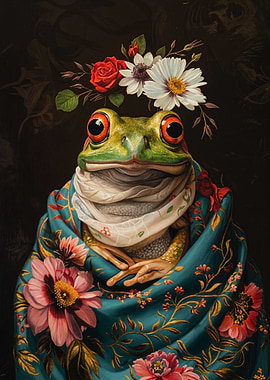 Frog with Flowers