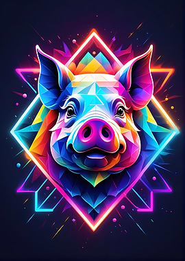 Neon Colorful Pig