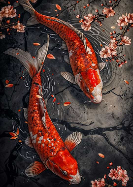 cherry blossom koi fish