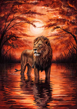 Lion painting sunrise