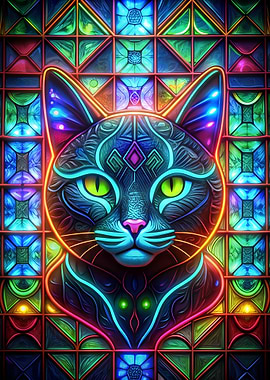Neon Cat Stained Glass