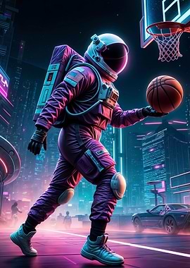 Astronaut playing basket
