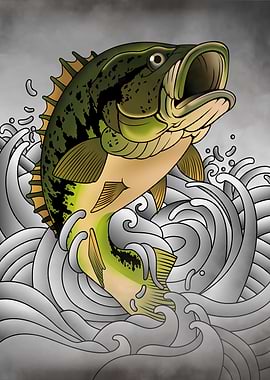 Bass Fishing Jumping Water