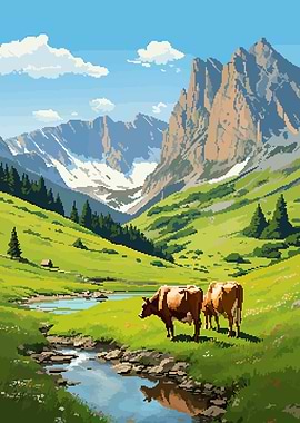 Swiss Cows Cute Pixel Art