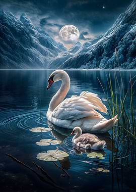 Moonlit Swan Serenity