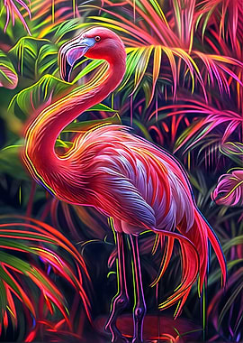 neon flamingo art