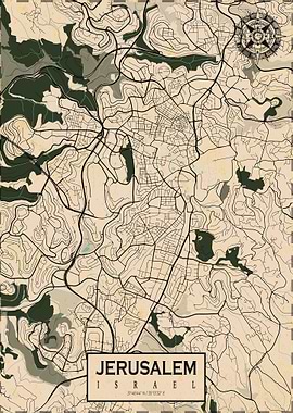 Jerusalem City Map Vintage