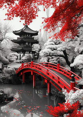 Japanese red bridge autumn