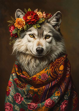 Wolf with Flowers