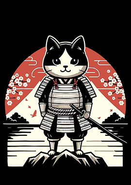 Funny Cat Retro Samurai