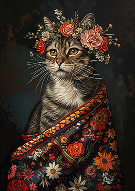 Cat with Flowers