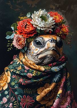 Turtle with Flowers