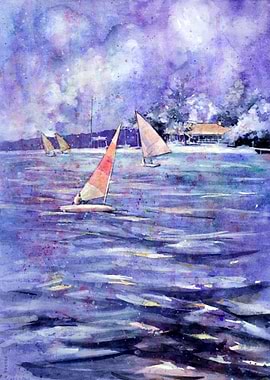 Boats racing Michigan lake