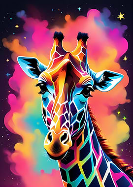 Neon Colorful Giraffe