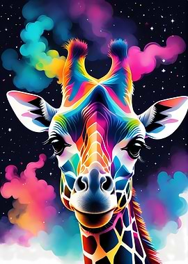 Neon Colorful Giraffe