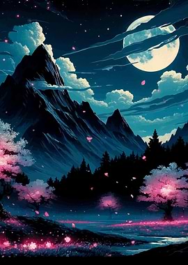 Sakura Night Moon Blossoms