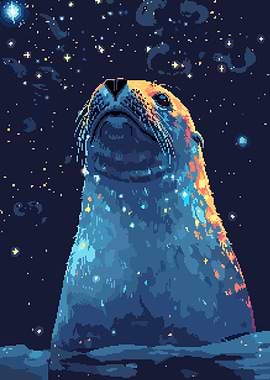 Retro Cute Seal Pixel Art