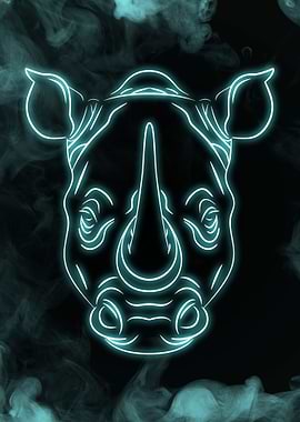 Neon Rhino in Blue Smoke