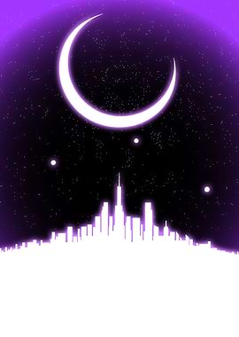Neon Purple Skyline Moon