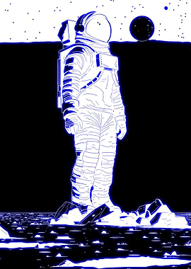 Neon Astronaut With Moon