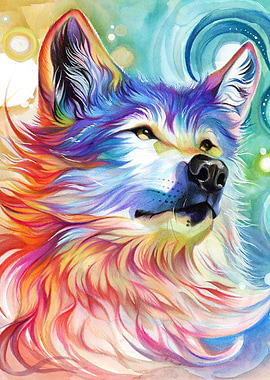 Rainbow Wolf Bust I