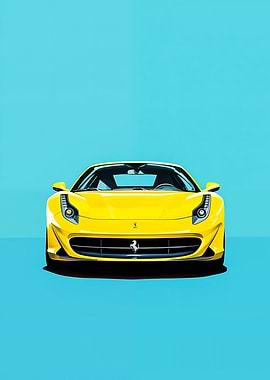 Yellow Ferrari car on blue